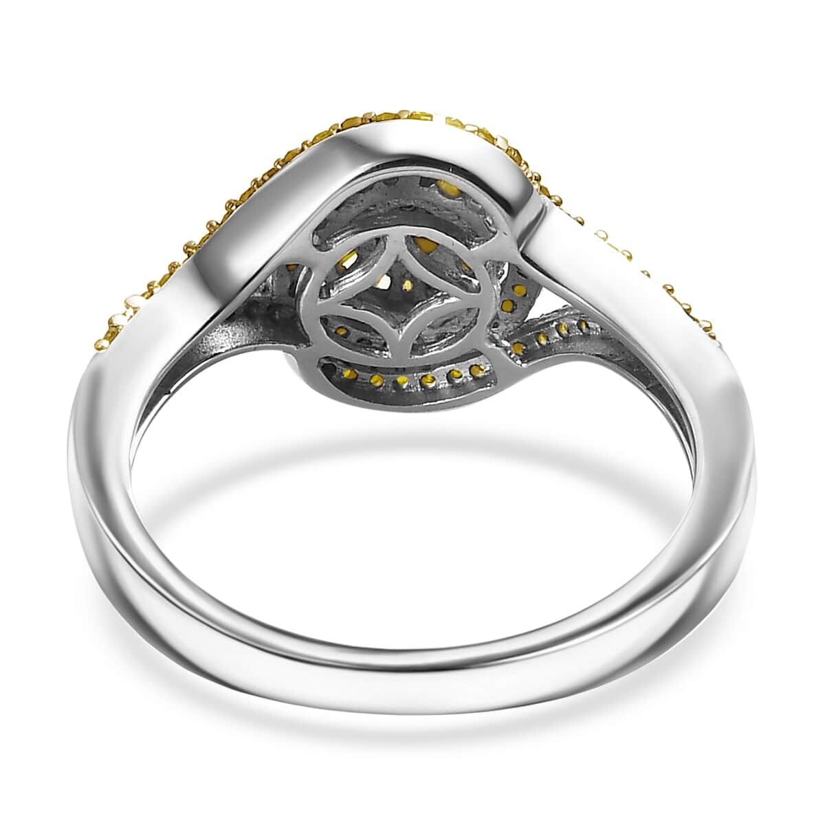 Yellow Diamond 0.50 ctw Floral Ring in Rhodium Over Sterling Silver (Size 10.0) image number 4