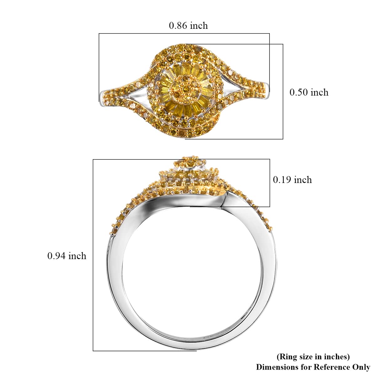 Yellow Diamond 0.50 ctw Floral Ring in Rhodium Over Sterling Silver (Size 10.0) image number 5