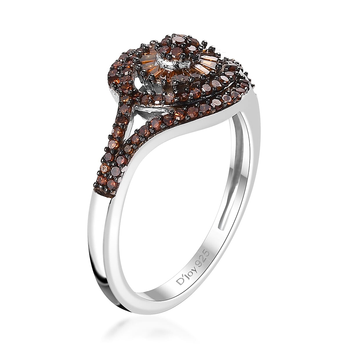 Red Diamond 0.50 ctw Floral Ring in Rhodium Over Sterling Silver (Size 10.0) image number 3