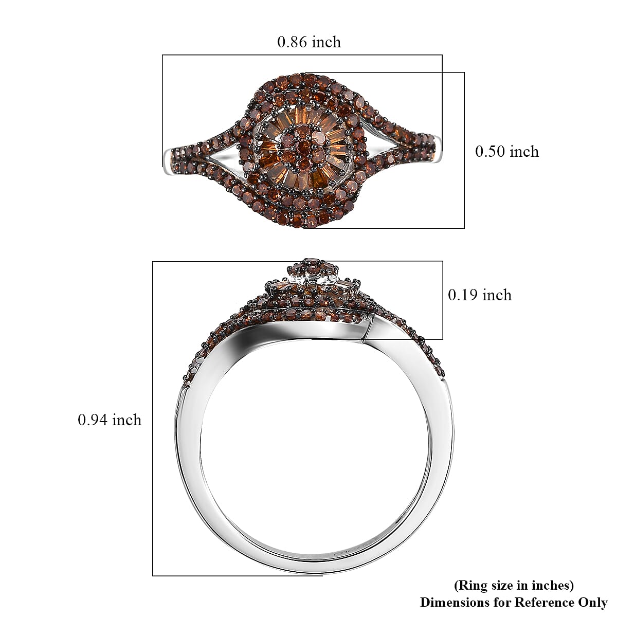 Red Diamond 0.50 ctw Floral Ring in Rhodium Over Sterling Silver (Size 10.0) image number 5