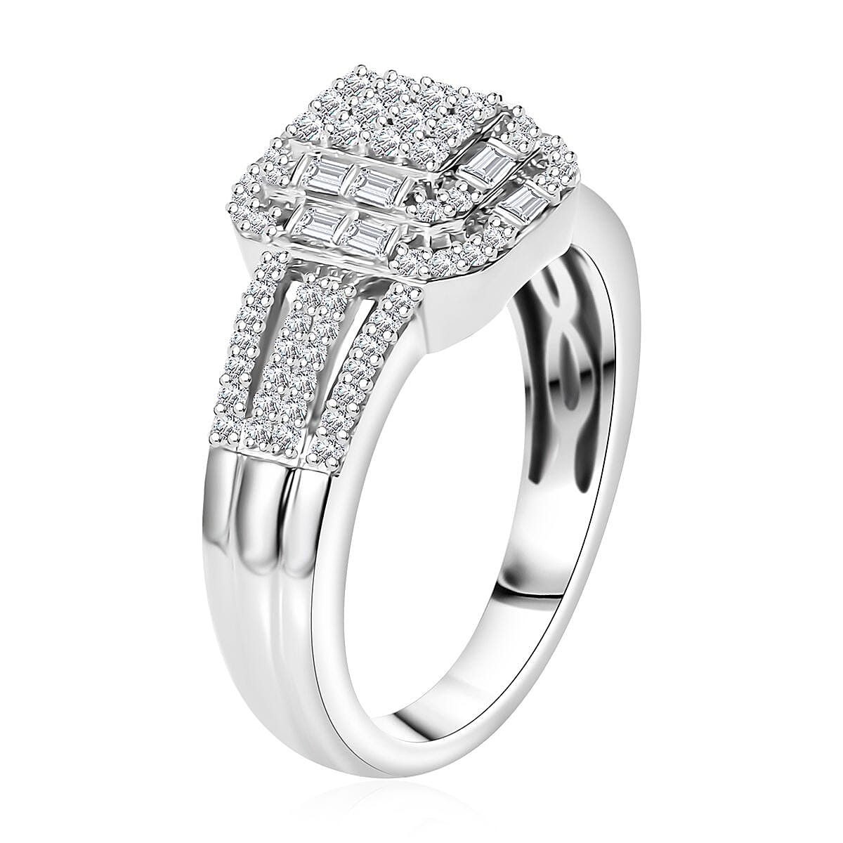 Diamond 0.50 ctw Cluster Ring in Rhodium Over Sterling Silver (Size 10.0) 