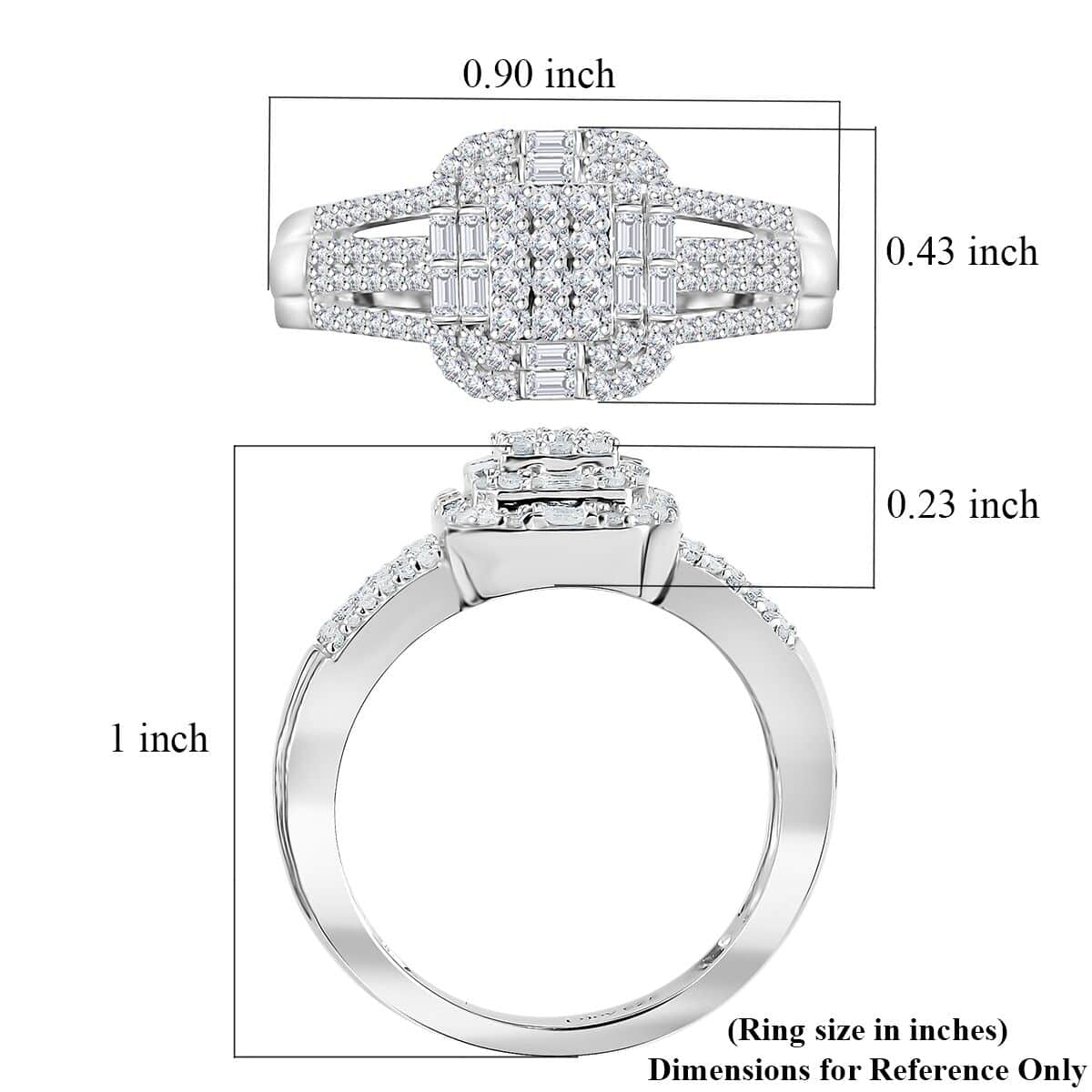 Diamond 0.50 ctw Cluster Ring in Rhodium Over Sterling Silver (Size 10.0)  image number 5