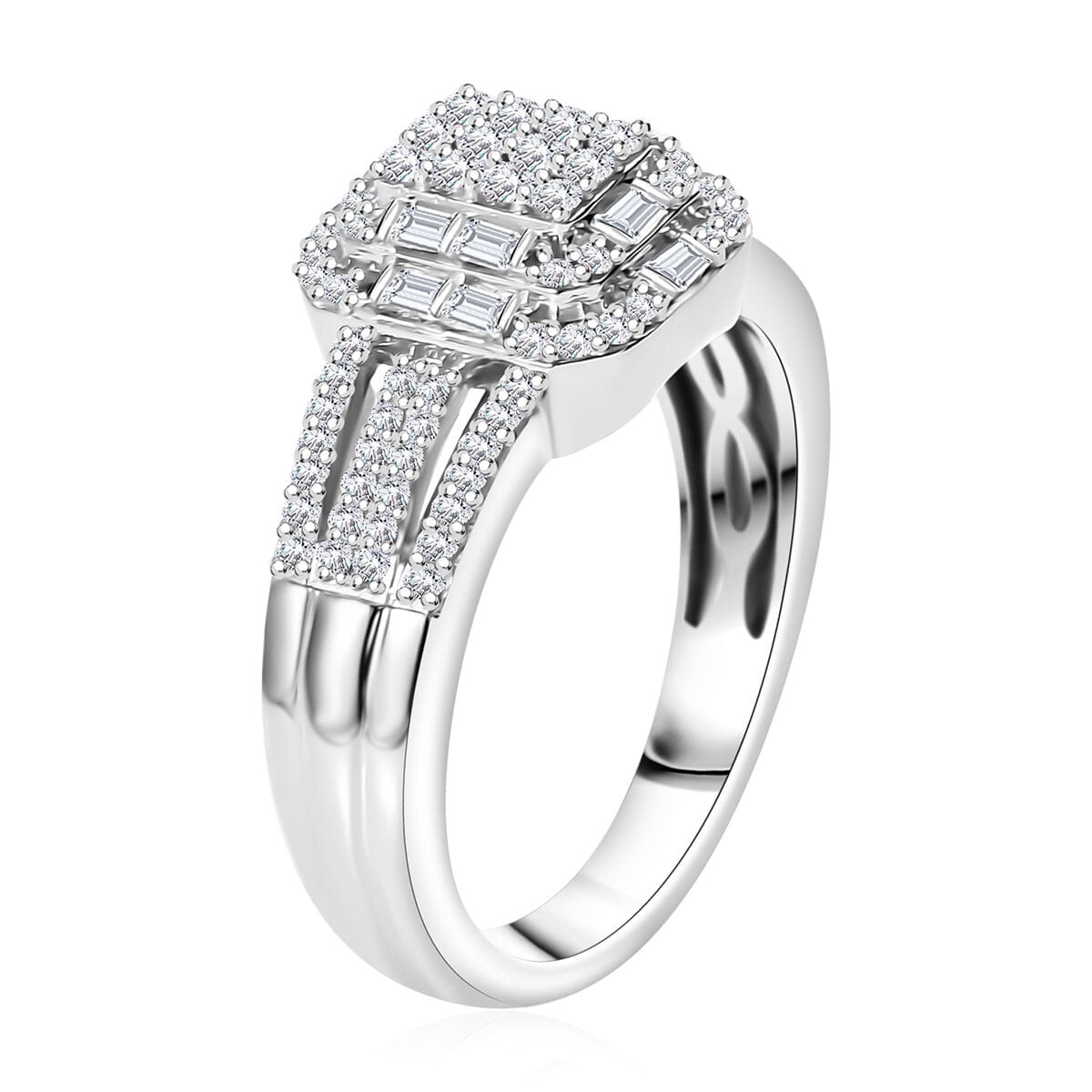 Diamond 0.50 ctw Cluster Ring in Rhodium Over Sterling Silver (Size 9.0)  image number 3