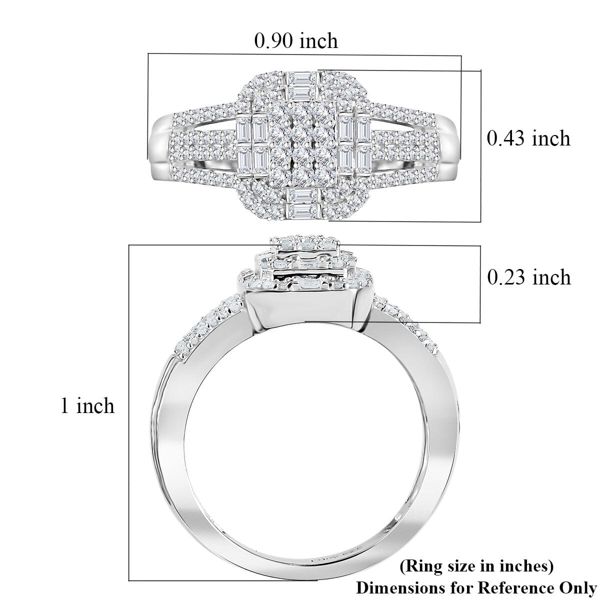 Diamond 0.50 ctw Cluster Ring in Rhodium Over Sterling Silver (Size 9.0)  image number 5
