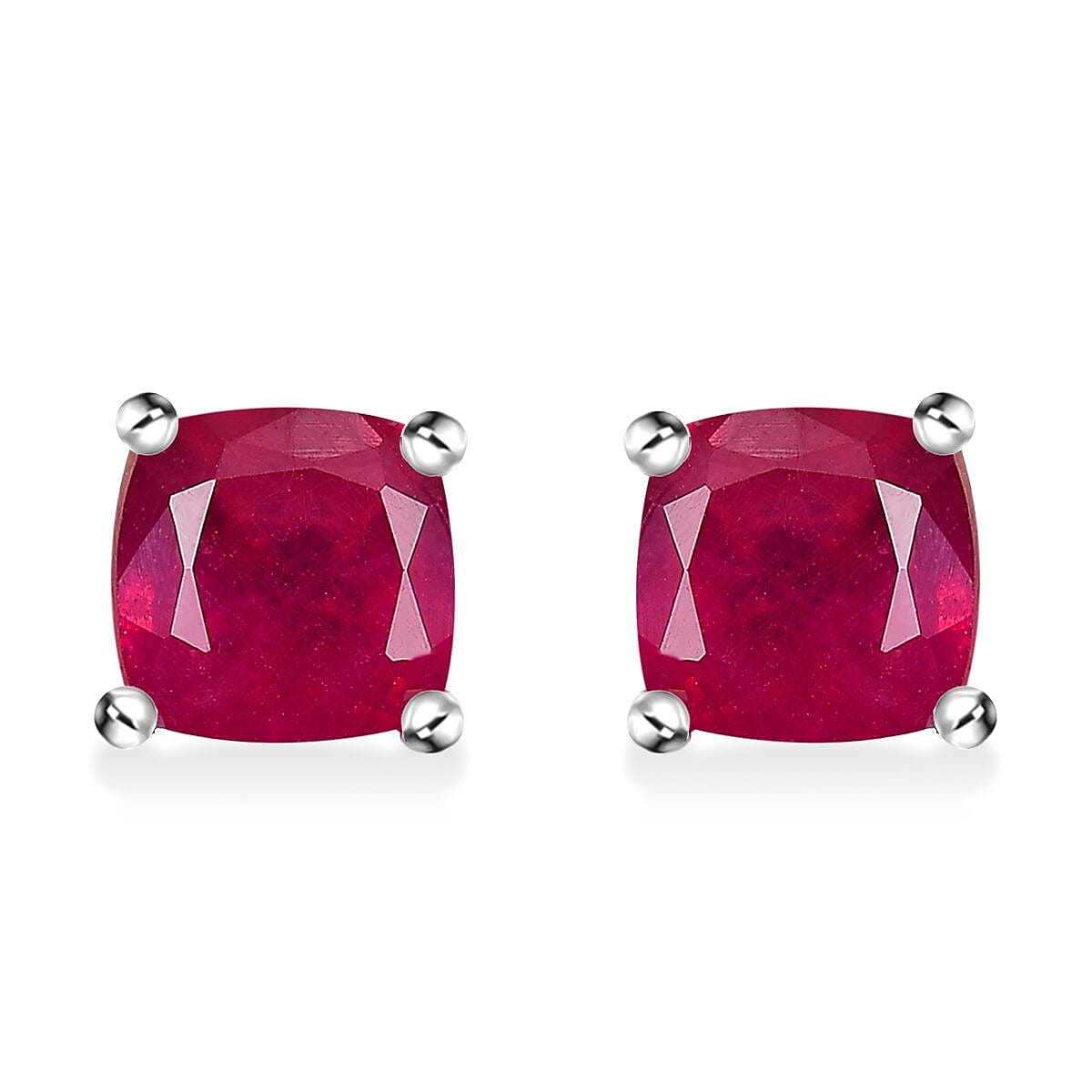 D'Joy Premium Niassa Ruby (FF) 1.80 ctw Solitaire Stud Earrings in Rhodium Over Sterling Silver