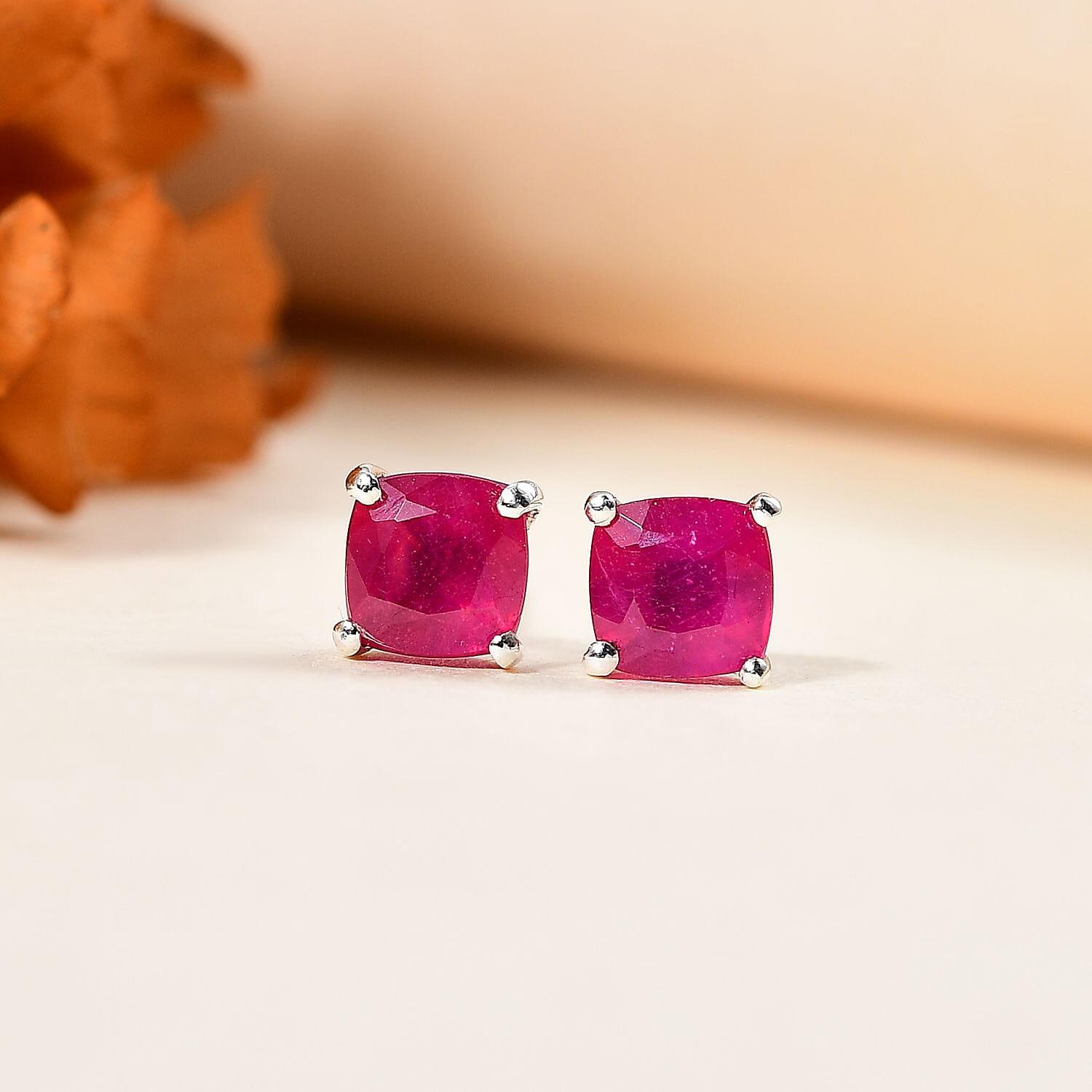 D'Joy Premium Niassa Ruby (FF) 1.80 ctw Solitaire Stud Earrings in Rhodium Over Sterling Silver