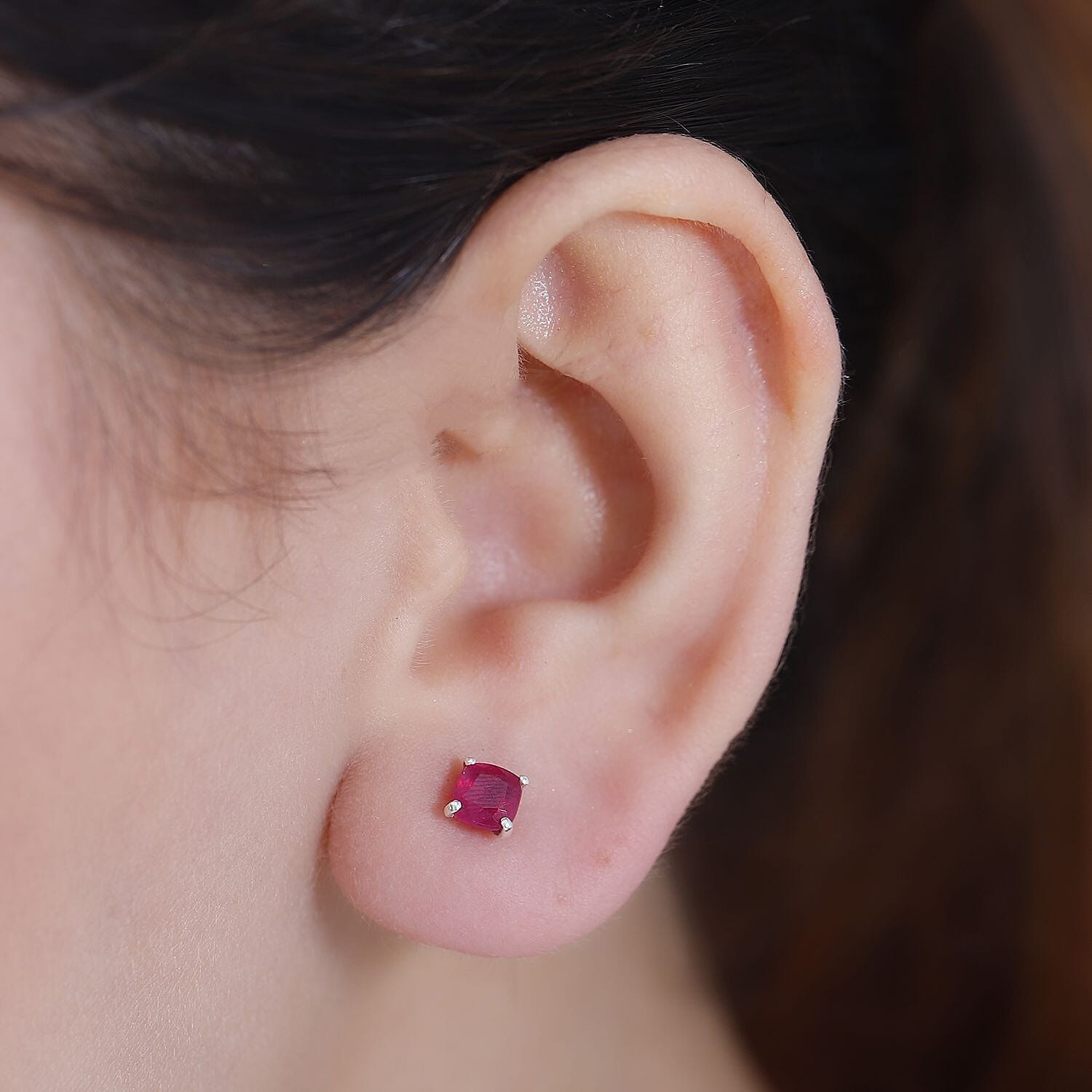 D'Joy Premium Niassa Ruby (FF) 1.80 ctw Solitaire Stud Earrings in Rhodium Over Sterling Silver