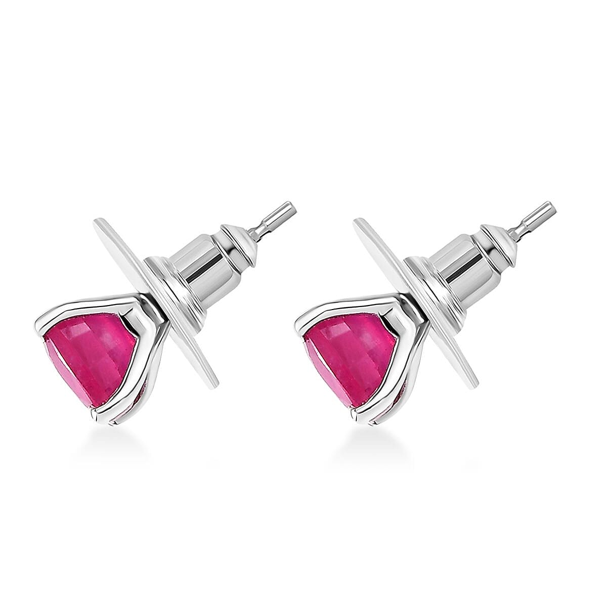 D'Joy Premium Niassa Ruby (FF) 1.80 ctw Solitaire Stud Earrings in Rhodium Over Sterling Silver