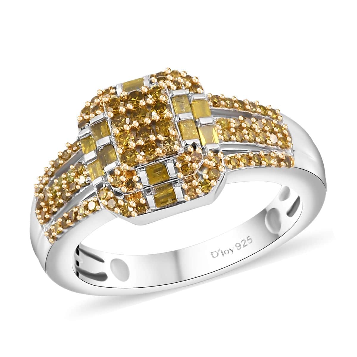 Yellow Diamond 0.50 ctw Cluster Ring in Rhodium Over Sterling Silver (Size 6.0) image number 0