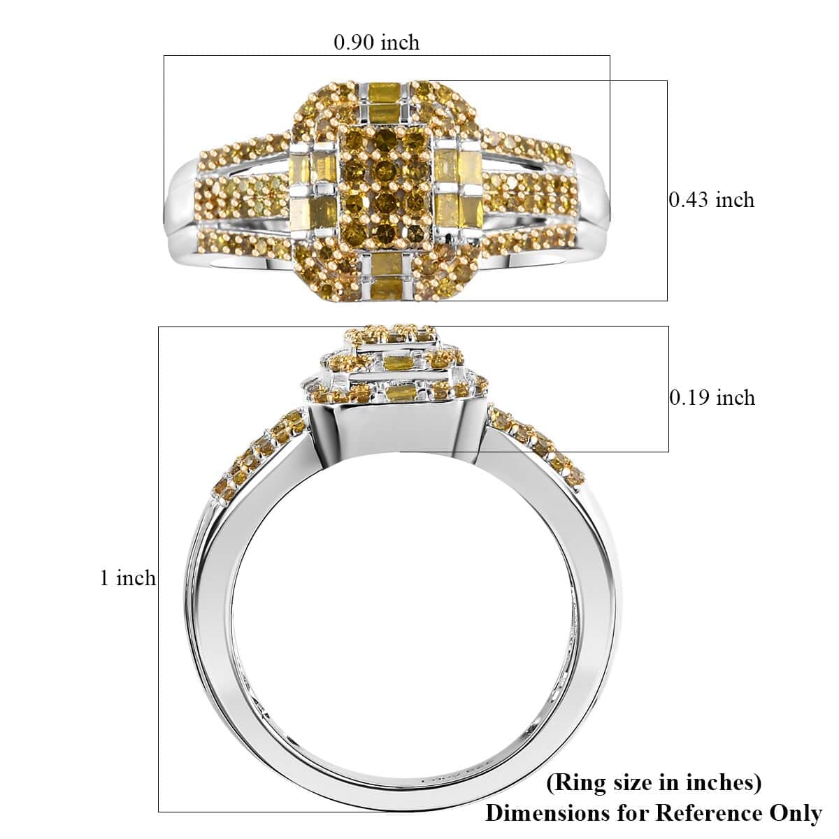 Yellow Diamond 0.50 ctw Cluster Ring in Rhodium Over Sterling Silver (Size 6.0) image number 5