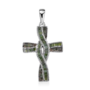 Green Diamond 0.50 ctw Cross Pendant without Chain in Rhodium Over Sterling Silver