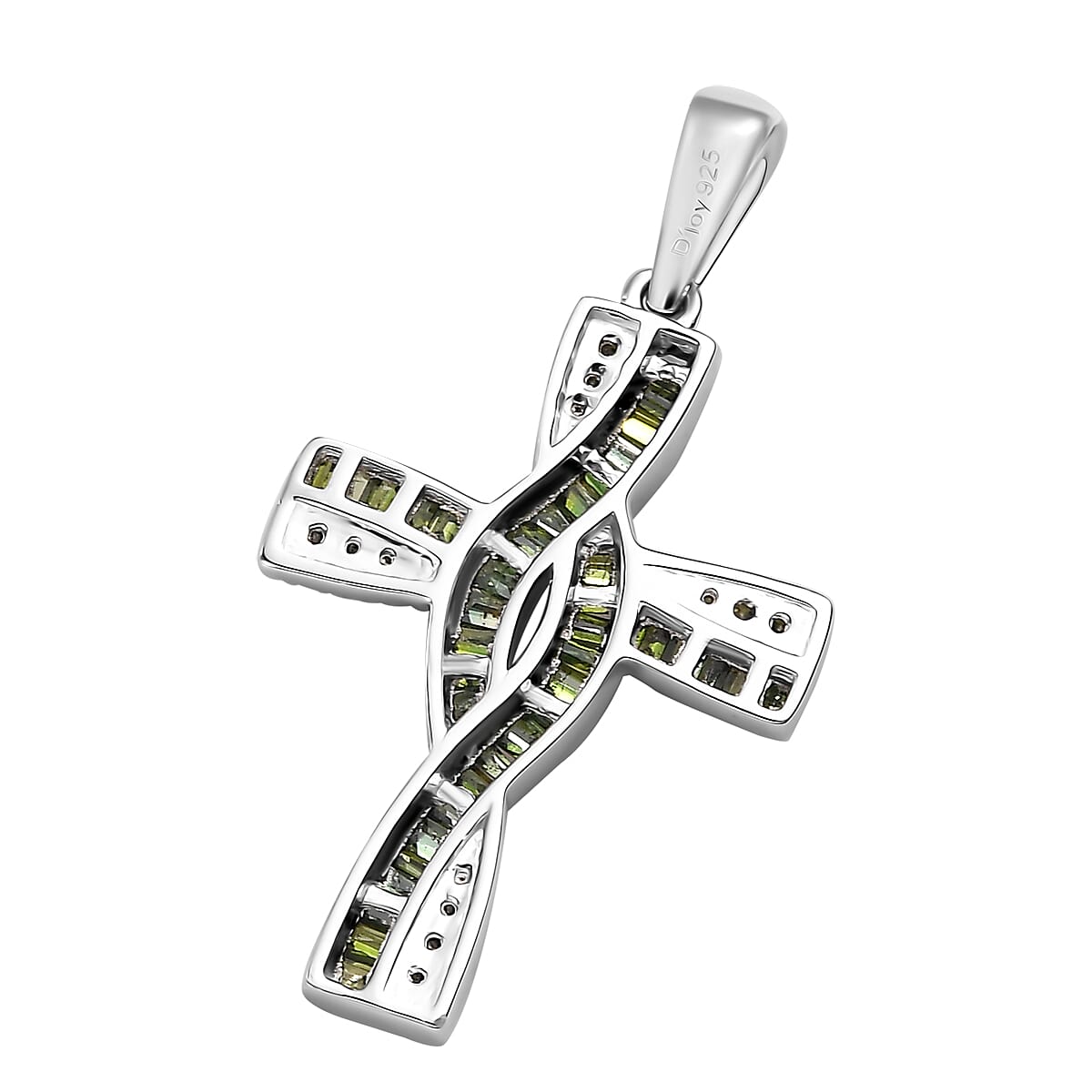 Green Diamond 0.50 ctw Cross Pendant without Chain in Rhodium Over Sterling Silver