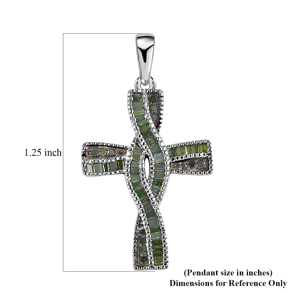 Green Diamond 0.50 ctw Cross Pendant without Chain in Rhodium Over Sterling Silver