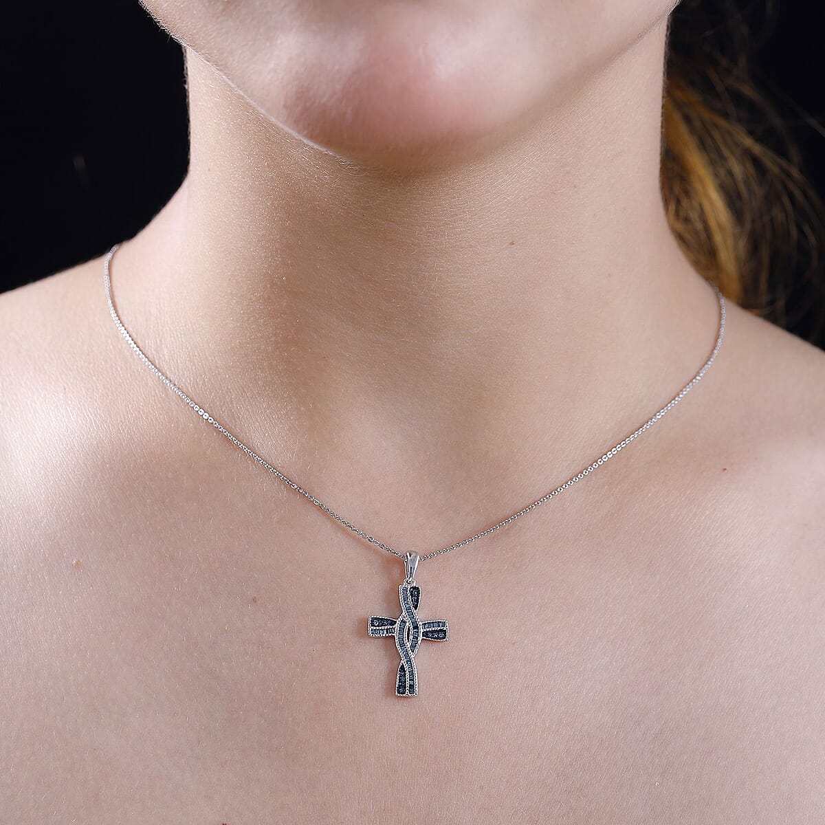 Blue Diamond 0.50 ctw Cross Pendant in Rhodium Over Sterling Silver image number 2
