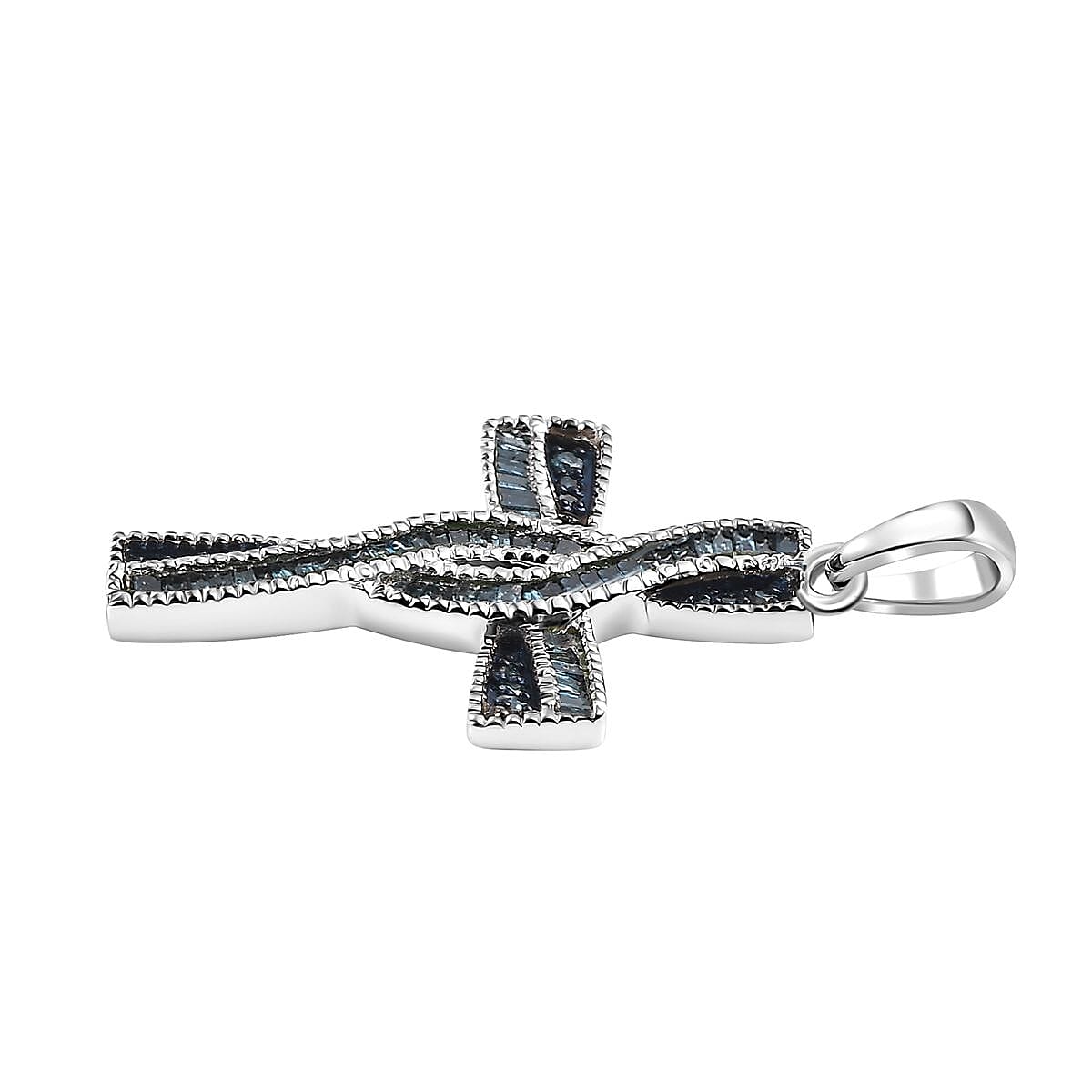Blue Diamond 0.50 ctw Cross Pendant in Rhodium Over Sterling Silver image number 3