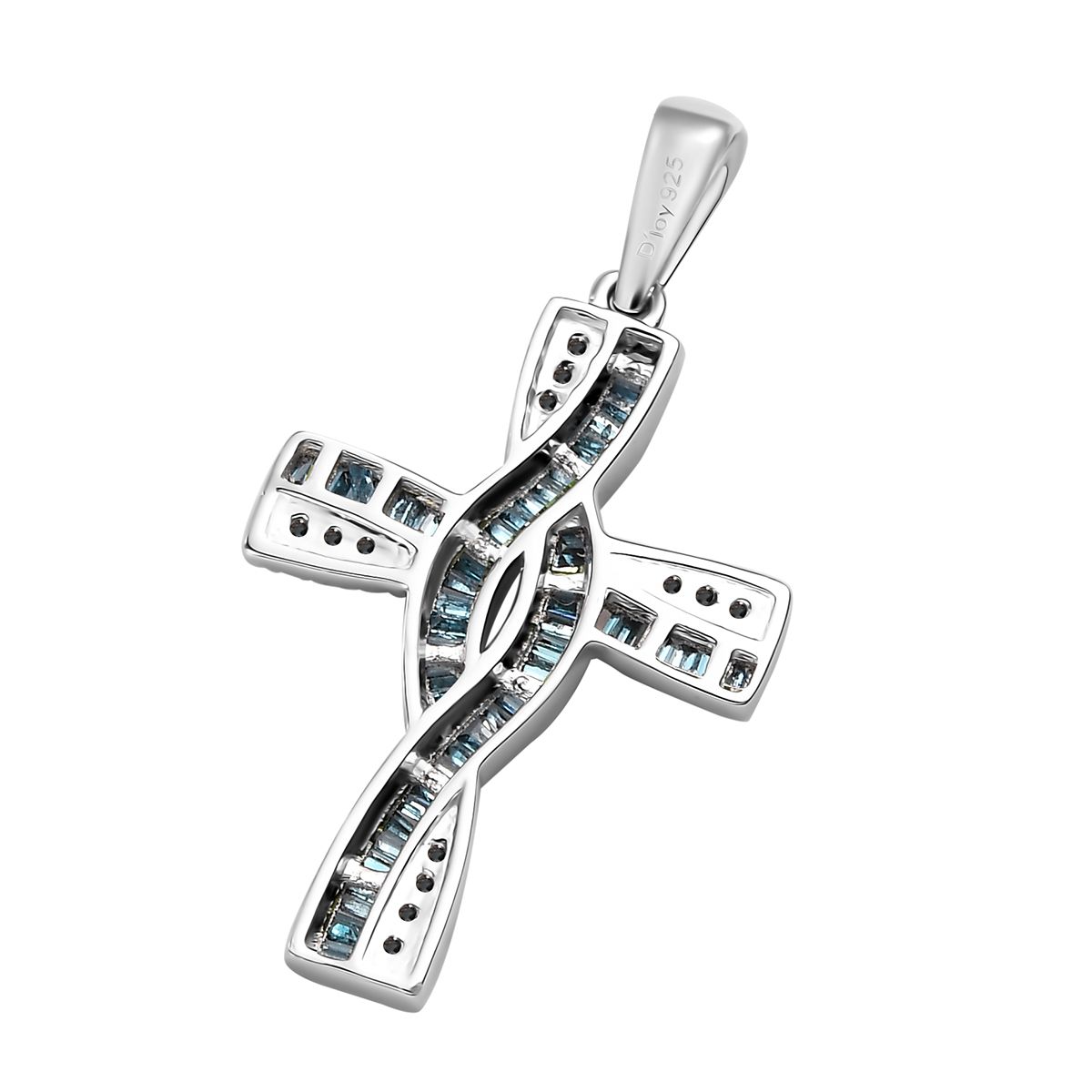 Blue Diamond 0.50 ctw Cross Pendant in Rhodium Over Sterling Silver