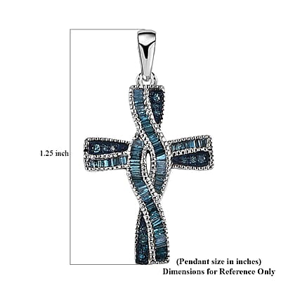 Blue Diamond 0.50 ctw Cross Pendant in Rhodium Over Sterling Silver
