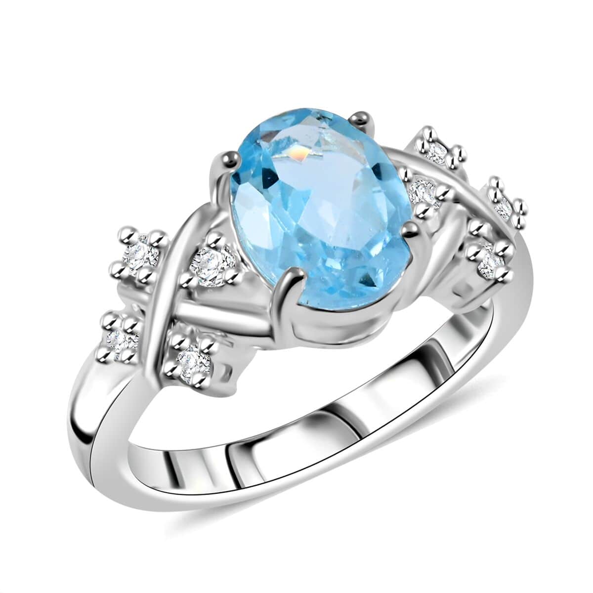 Blue Topaz and Simulated Diamond 2.00 ctw Ring in Silvertone (Size 8.0) image number 0