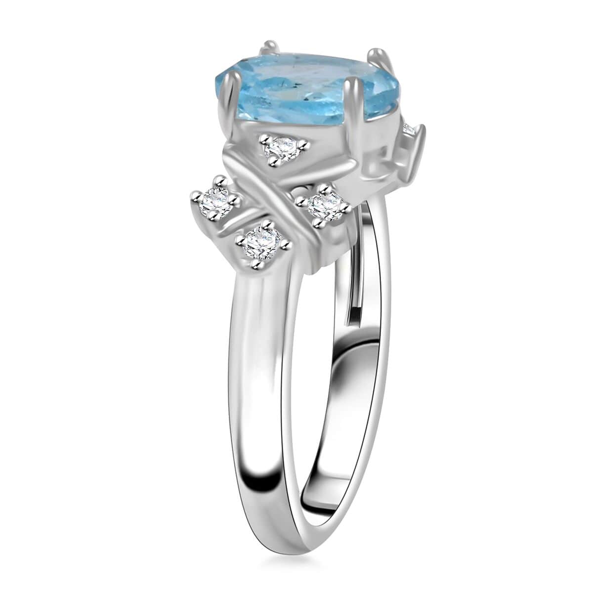 Blue Topaz and Simulated Diamond 2.00 ctw Ring in Silvertone (Size 8.0) image number 2