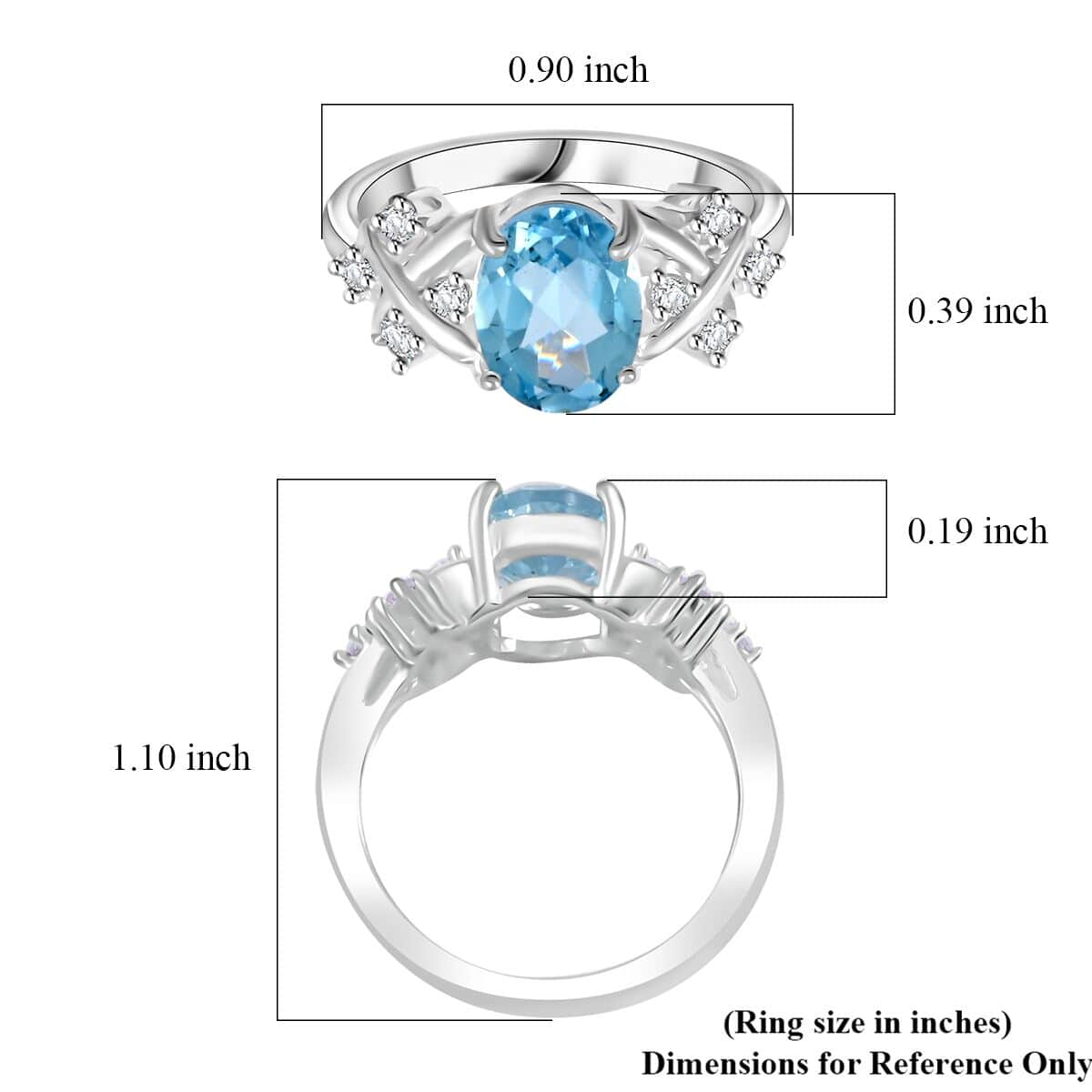 Blue Topaz and Simulated Diamond 2.00 ctw Ring in Silvertone (Size 8.0) image number 3