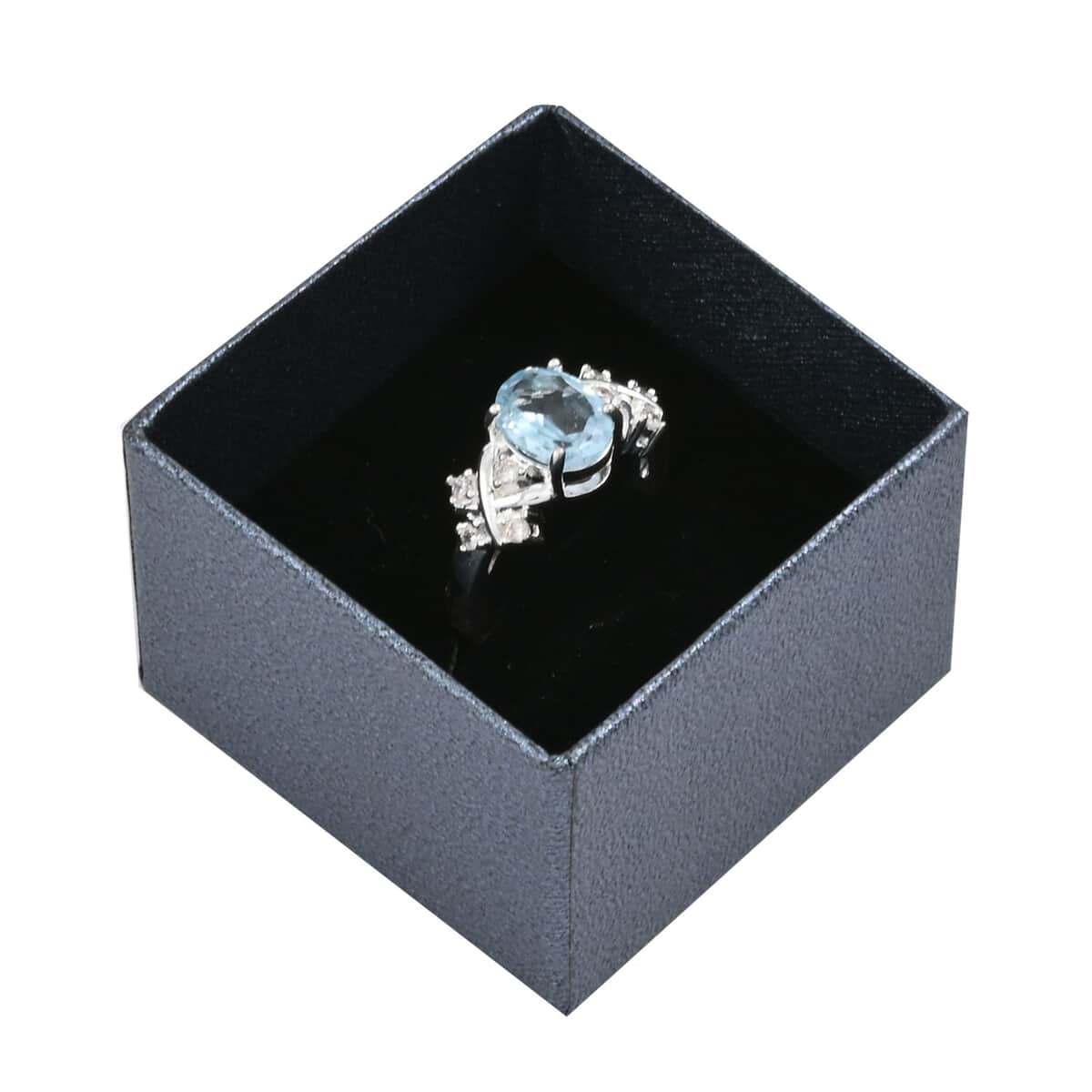 Blue Topaz and Simulated Diamond 2.00 ctw Ring in Silvertone (Size 8.0) image number 4