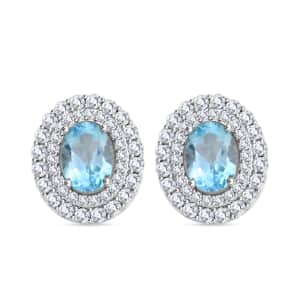 Blue Topaz and Simulated Diamond 3.85 ctw Earrings in Silvertone