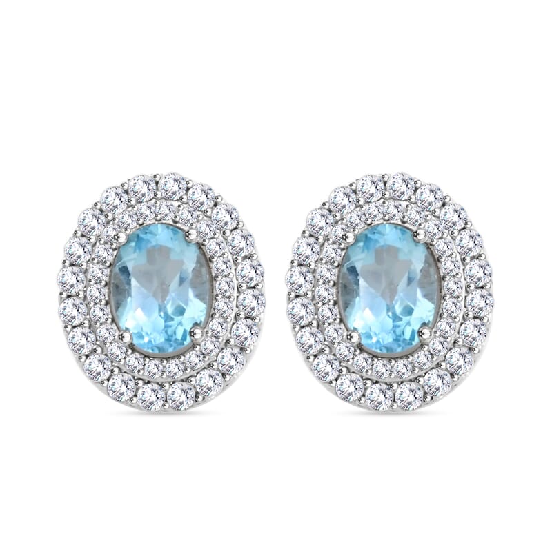 Blue Topaz and Simulated Diamond 3.85 ctw Earrings in Silvertone
