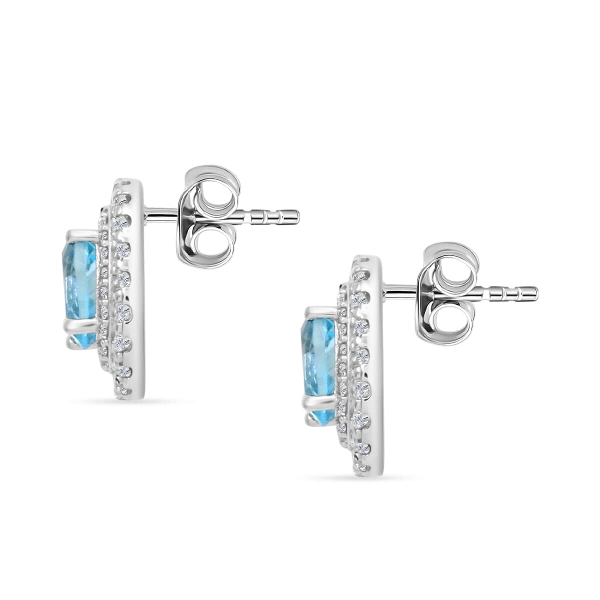 Blue Topaz and Simulated Diamond 3.85 ctw Earrings in Silvertone image number 3