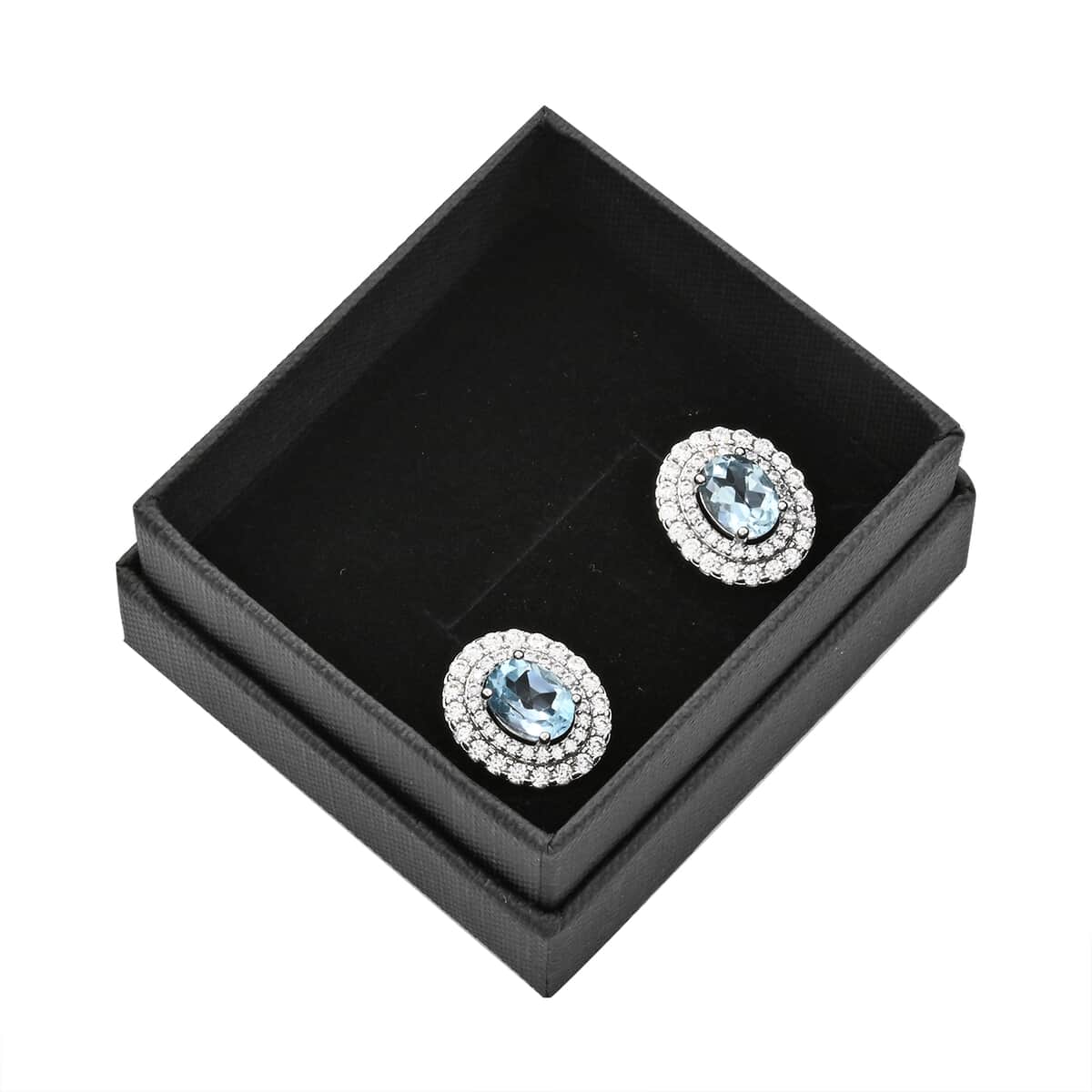 Blue Topaz and Simulated Diamond 3.85 ctw Earrings in Silvertone image number 5