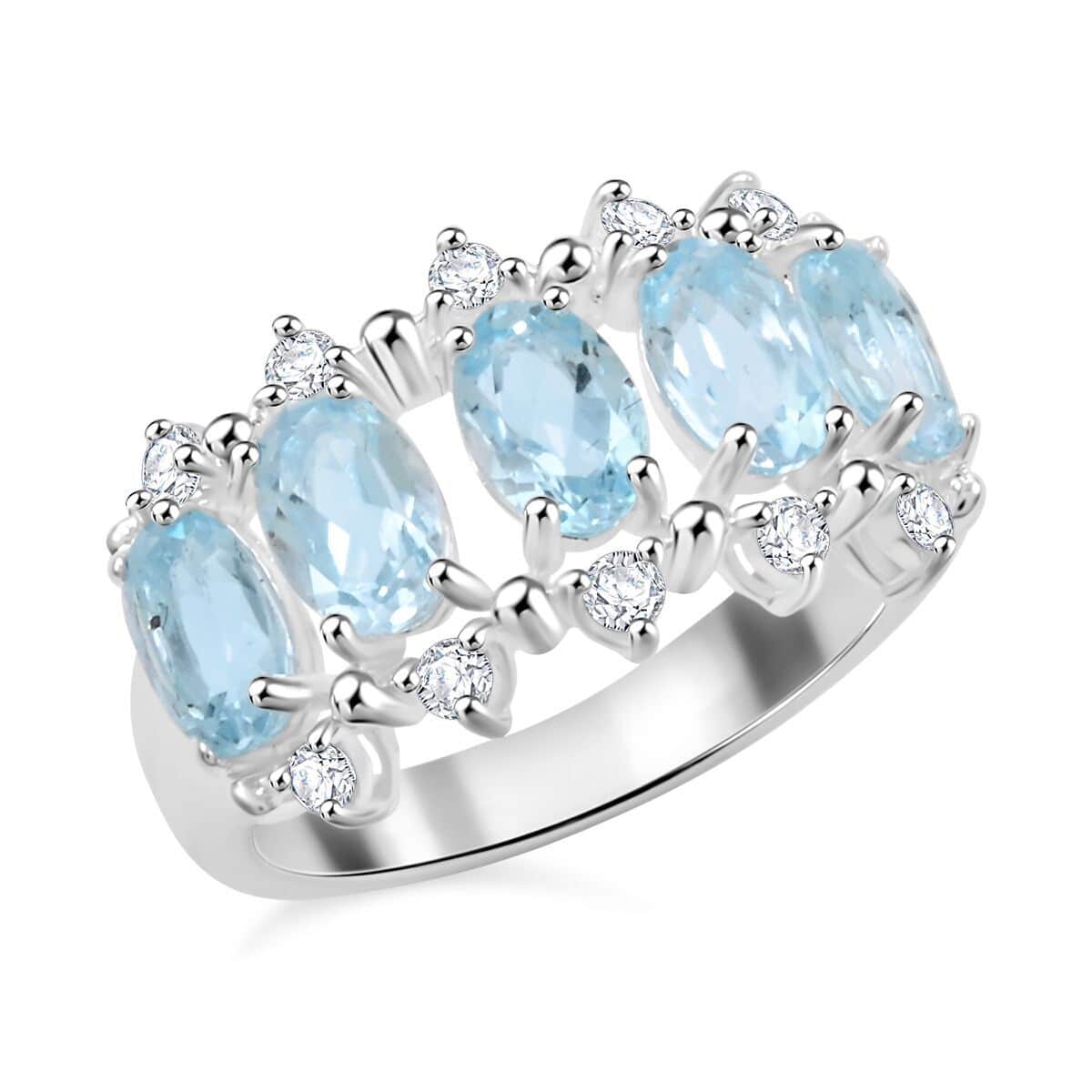 Blue Topaz and Simulated Diamond 2.65 ctw Ring in Silvertone (Size 10.0) image number 0