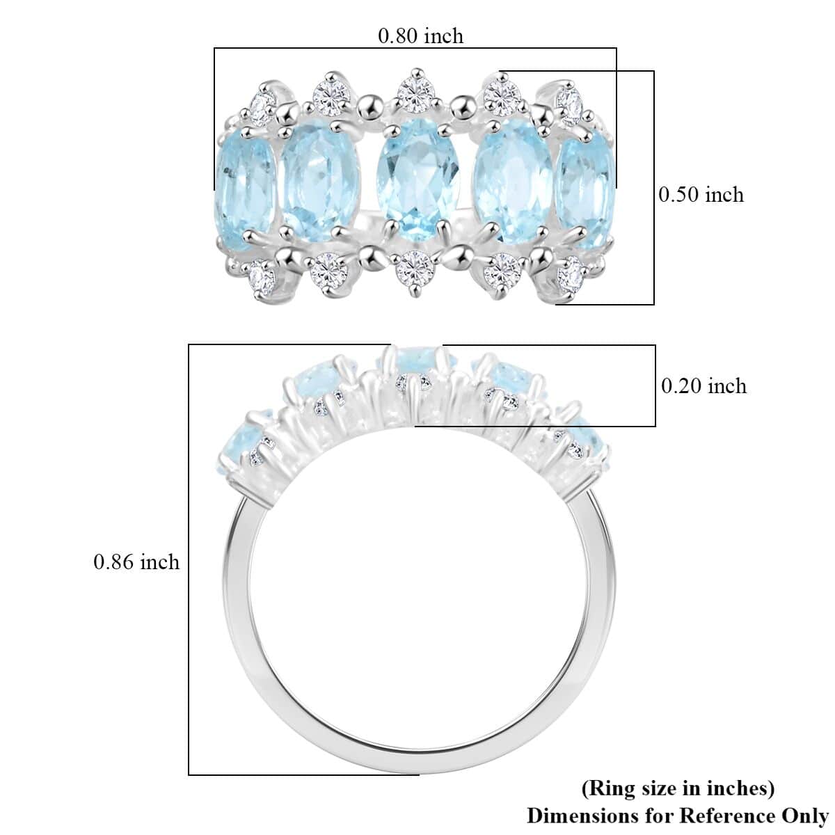 Blue Topaz and Simulated Diamond 2.65 ctw Ring in Silvertone (Size 10.0) image number 5