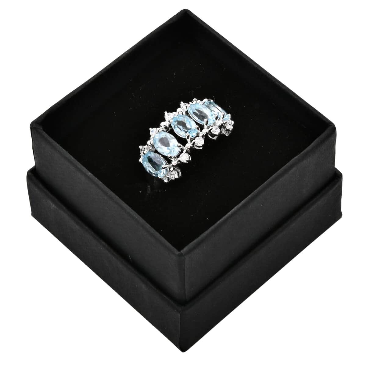 Blue Topaz and Simulated Diamond 2.65 ctw Ring in Silvertone (Size 10.0) image number 6