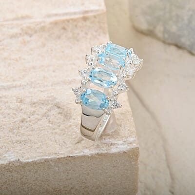 Blue Topaz and Simulated Diamond 2.65 ctw Ring in Silvertone (Size 6.0)