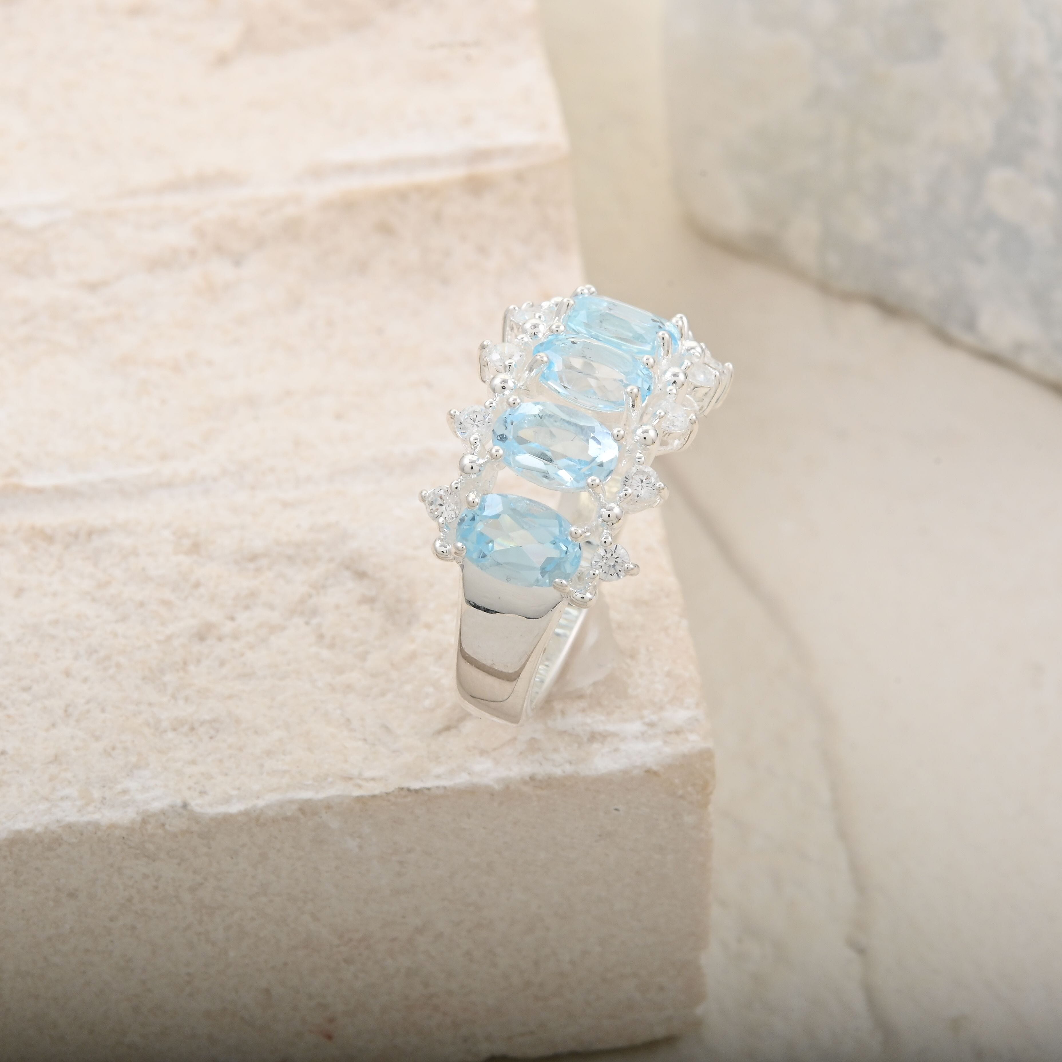 Blue Topaz and Simulated Diamond 2.65 ctw Ring in Silvertone (Size 6.0)