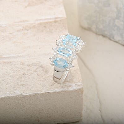 Blue Topaz and Simulated Diamond 2.65 ctw Ring in Silvertone (Size 6.0)