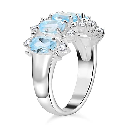 Blue Topaz and Simulated Diamond 2.65 ctw Ring in Silvertone (Size 6.0)
