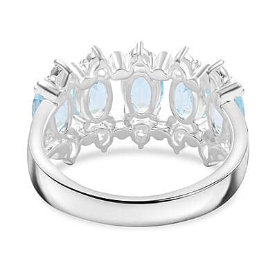 Blue Topaz and Simulated Diamond 2.65 ctw Ring in Silvertone (Size 6.0)