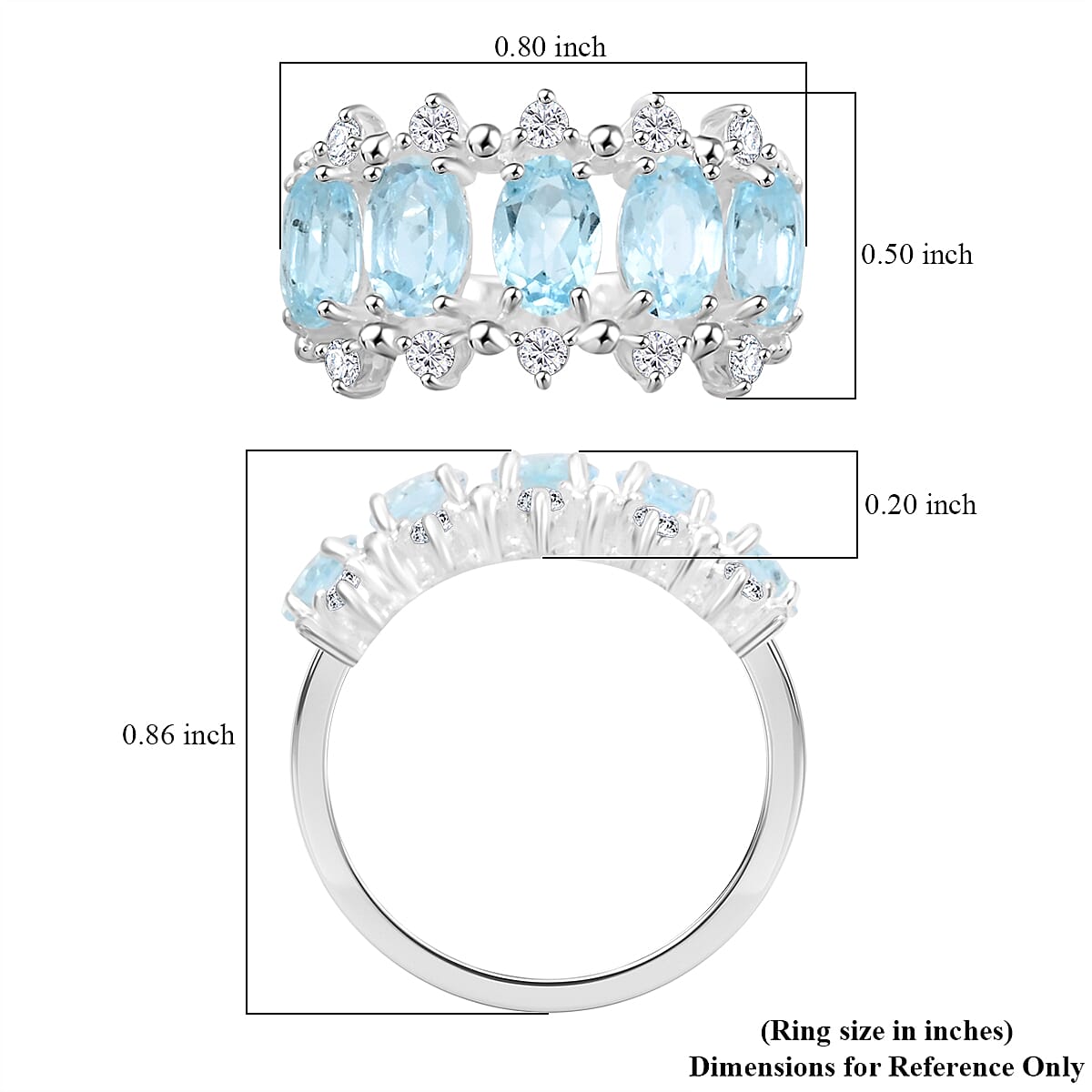 Blue Topaz and Simulated Diamond 2.65 ctw Ring in Silvertone (Size 6.0)