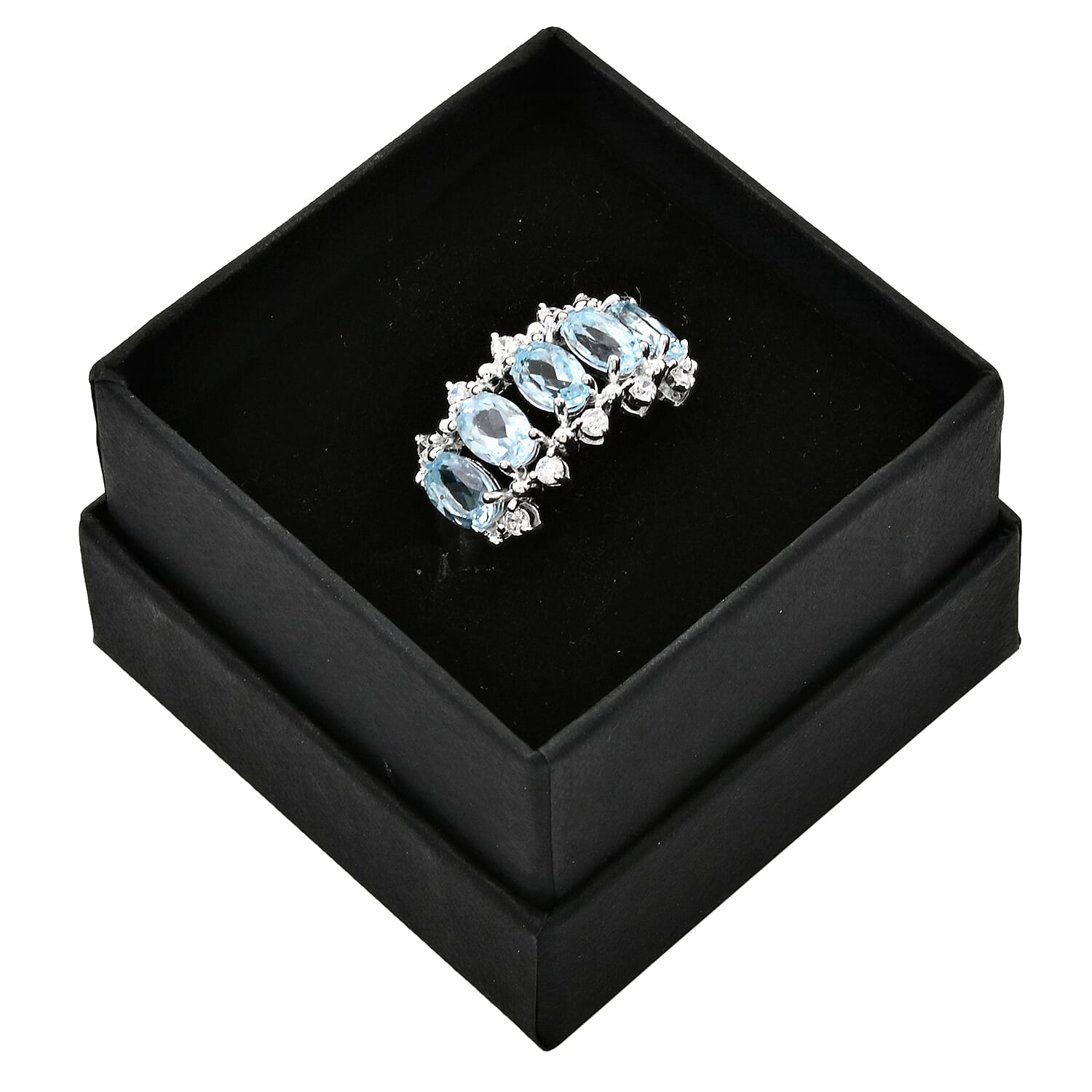 Blue Topaz and Simulated Diamond 2.65 ctw Ring in Silvertone (Size 6.0)