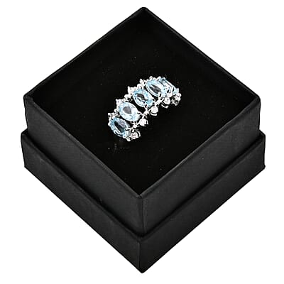 Blue Topaz and Simulated Diamond 2.65 ctw Ring in Silvertone (Size 6.0)