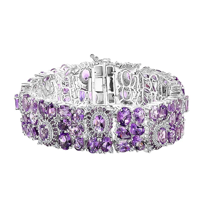 Moroccan Rose and Multi Gemstone 62.30 ctw Carpet of Flowers Bracelet in Rhodium Over Sterling Silver (8.00 In)