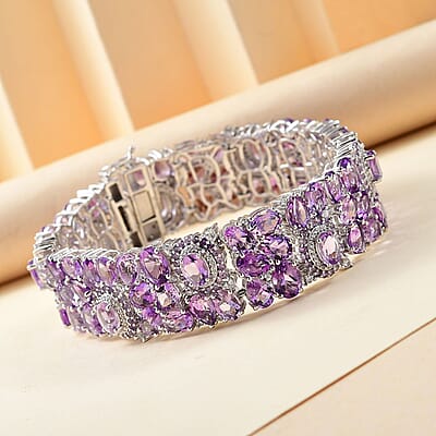 Moroccan Rose and Multi Gemstone 62.30 ctw Carpet of Flowers Bracelet in Rhodium Over Sterling Silver (8.00 In)
