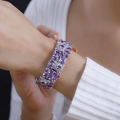 Moroccan Rose and Multi Gemstone 62.30 ctw Carpet of Flowers Bracelet in Rhodium Over Sterling Silver (8.00 In)