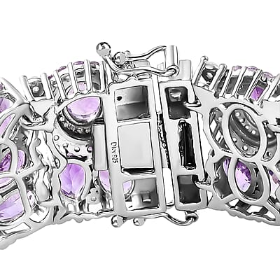 Moroccan Rose and Multi Gemstone 62.30 ctw Carpet of Flowers Bracelet in Rhodium Over Sterling Silver (8.00 In)