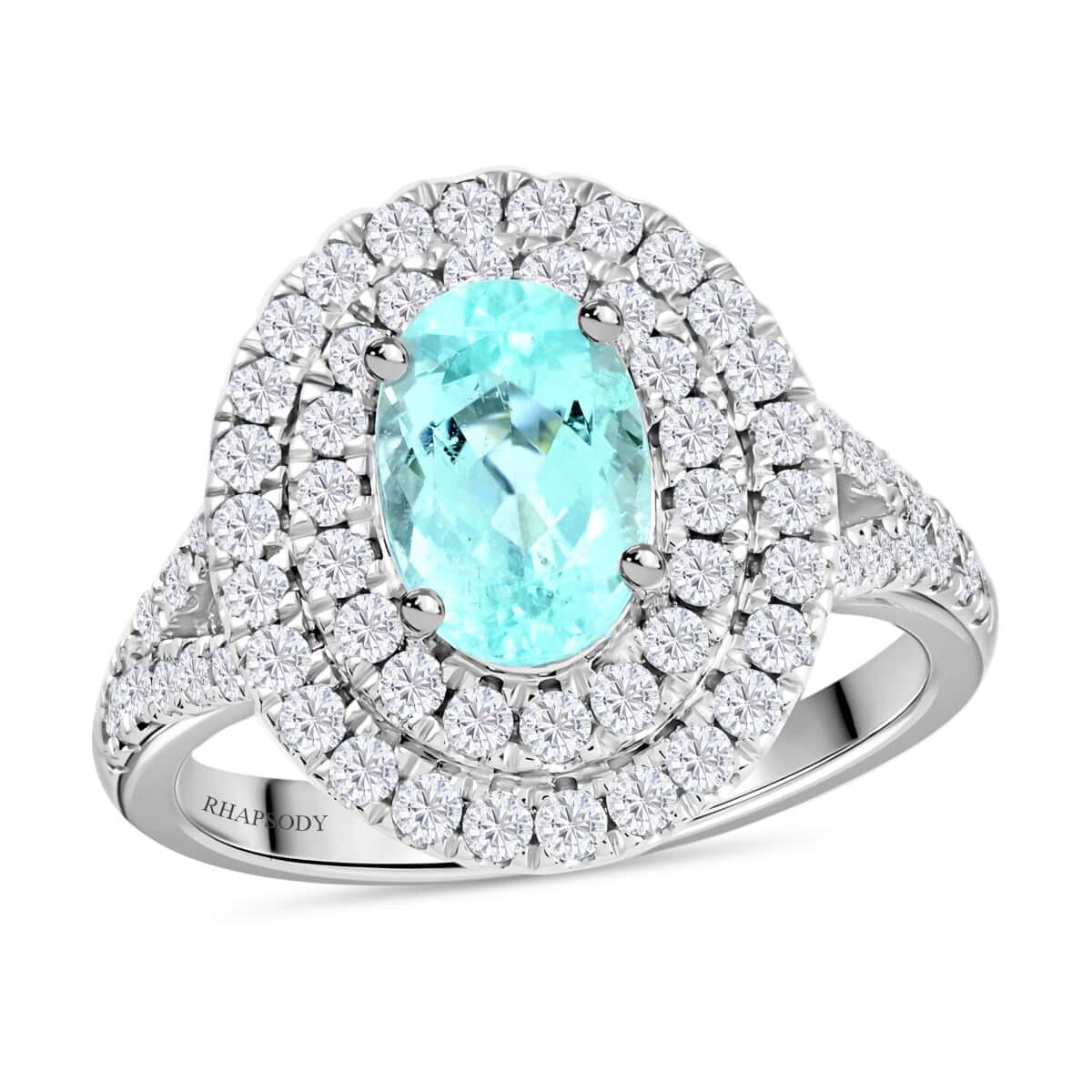 Chairman's Vault Certified & Appraised Rhapsody AAAA Paraiba Tourmaline and E-F VS Diamond 2.75 ctw Ring in 950 Platinum (Size 7.0) 9.25 Grams image number 0