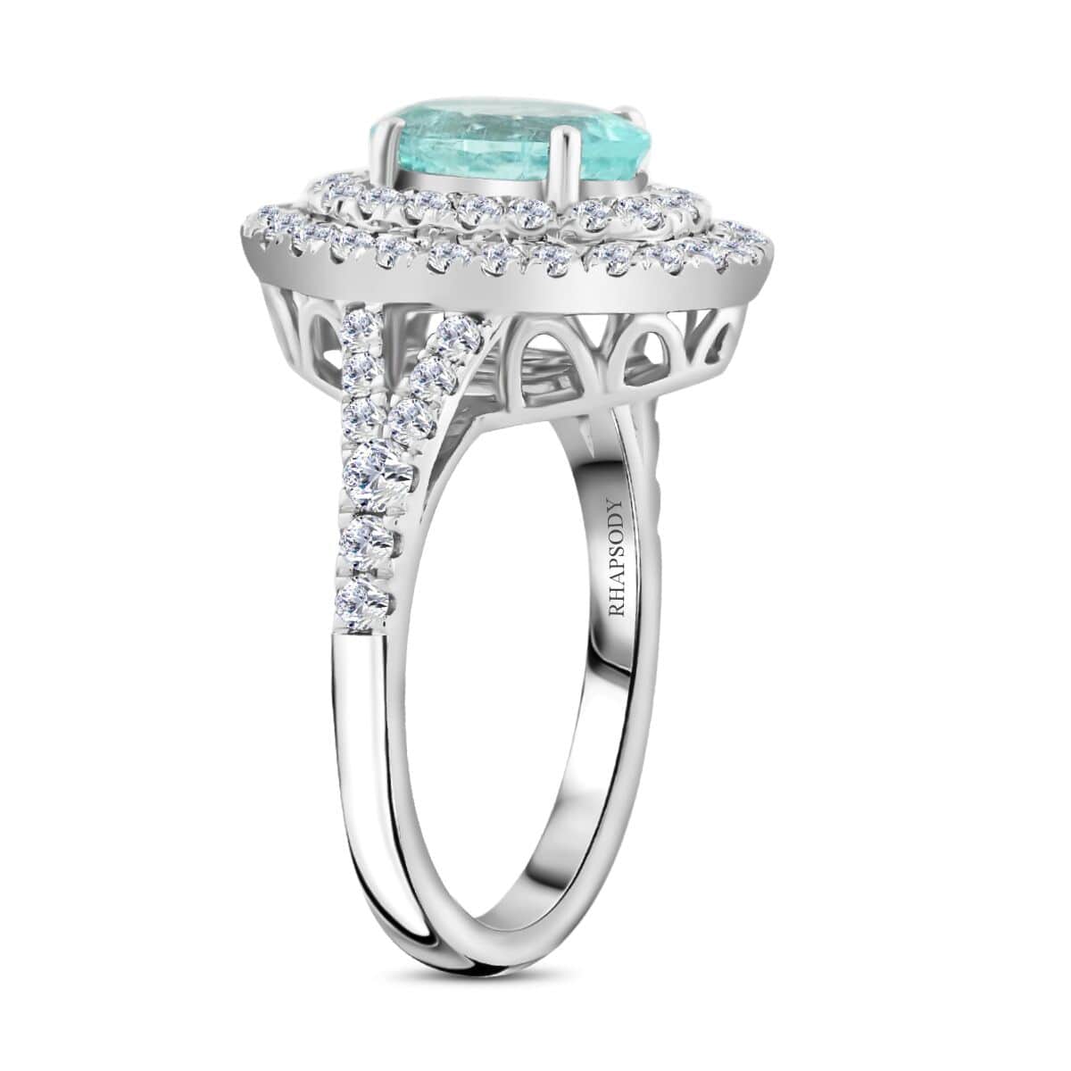 Chairman's Vault Certified & Appraised Rhapsody AAAA Paraiba Tourmaline and E-F VS Diamond 2.75 ctw Ring in 950 Platinum (Size 7.0) 9.25 Grams image number 3