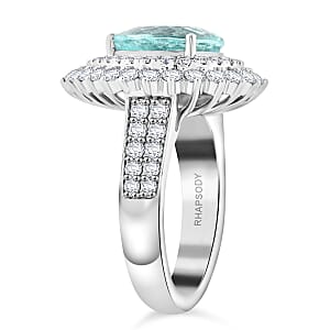 Chairman Vault Collection Certified & Appraised Rhapsody AAAA Paraiba Tourmaline and E-F VS Diamond 5.40 ctw Ring in 950 Platinum (Size 7.0) 14.45 Grams