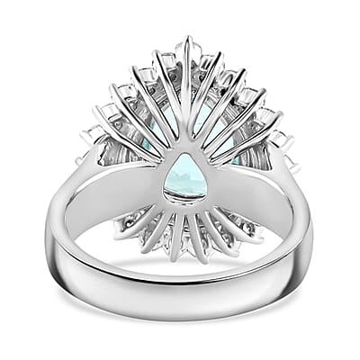 Chairman Vault Collection Certified & Appraised Rhapsody AAAA Paraiba Tourmaline and E-F VS Diamond 5.40 ctw Ring in 950 Platinum (Size 7.0) 14.45 Grams