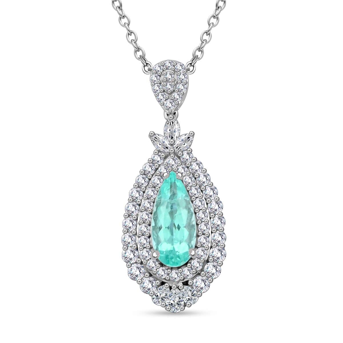 Chairman's Vault Certified & Appraised Rhapsody AAAA Paraiba Tourmaline and E-F VS Diamond 3.50 ctw Pendant in 950 Platinum 16.95 Grams image number 0