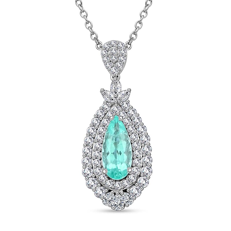 Chairman Vault Collection Certified & Appraised Rhapsody AAAA Paraiba Tourmaline and E-F VS Diamond 3.50 ctw Pendant Necklace 18 Inches in 950 Platinum 24.95 Grams